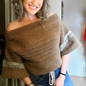 Crochet Semi Cropped Quarter Sleeve Sweater